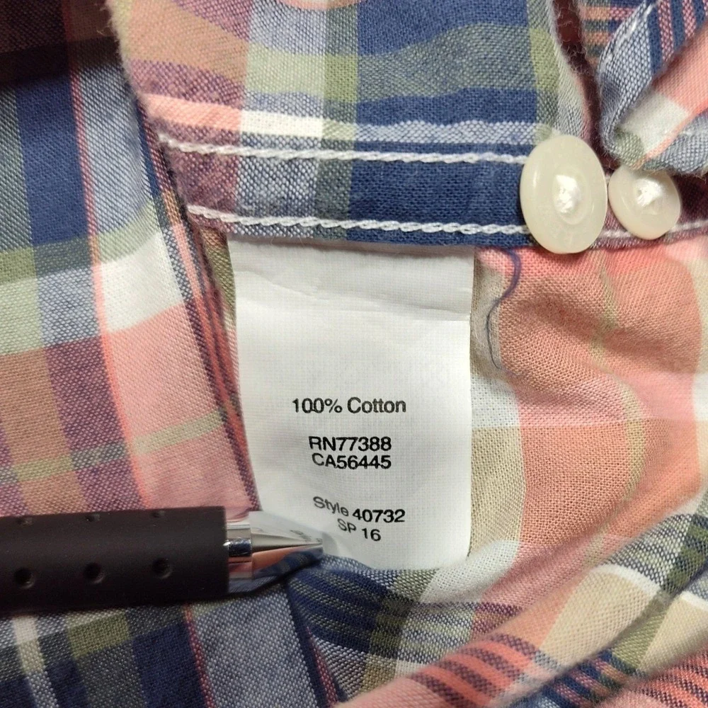 J Crew Mens Summer Plaid Button Down Long Sleeve Shirt Size M Peach Navy Cotton